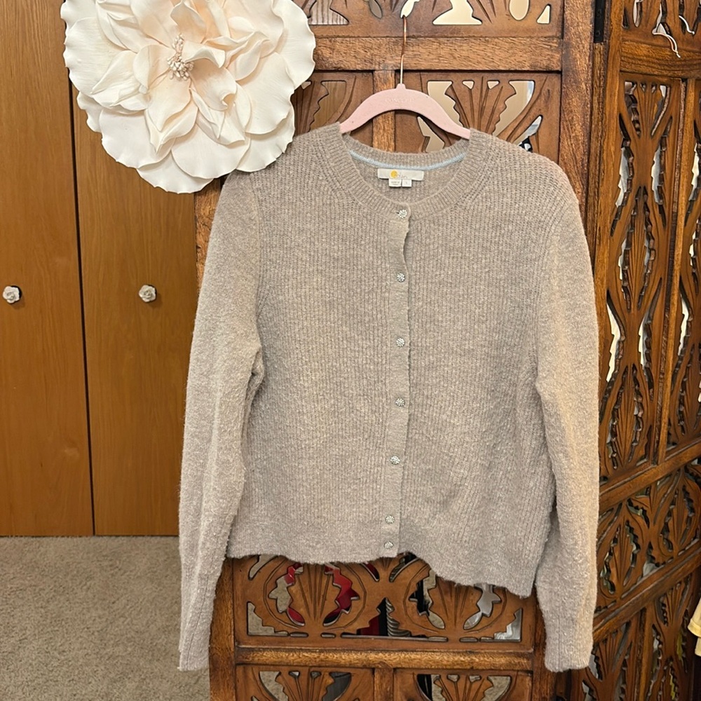 Boden Women's Light Beige Crewneck Button Cardigan